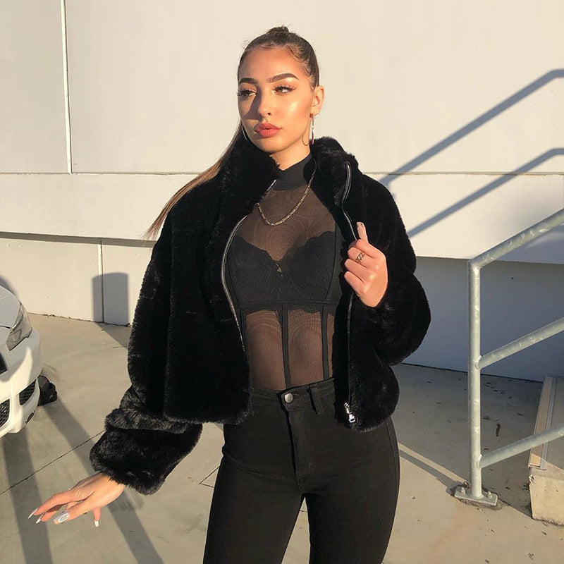 Wool Turtleneck Loose Fit Zip Jacket