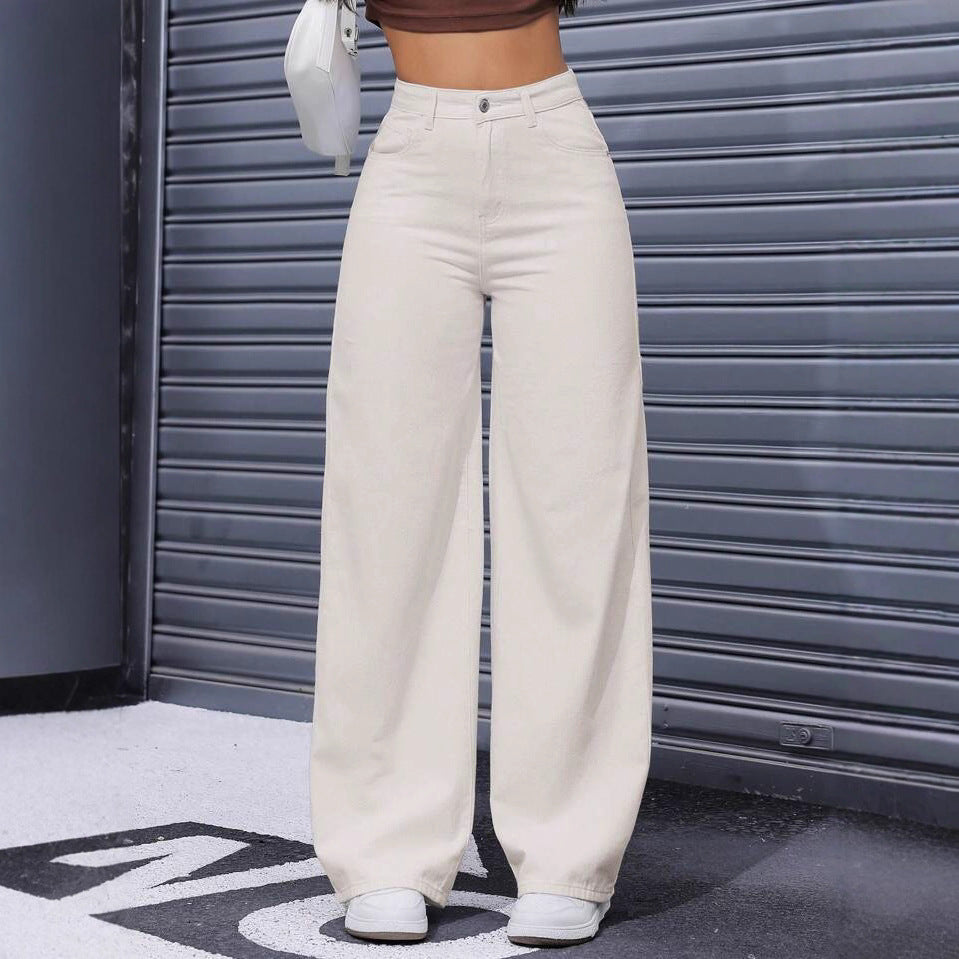 Solid-color High-waisted Casual Pants
