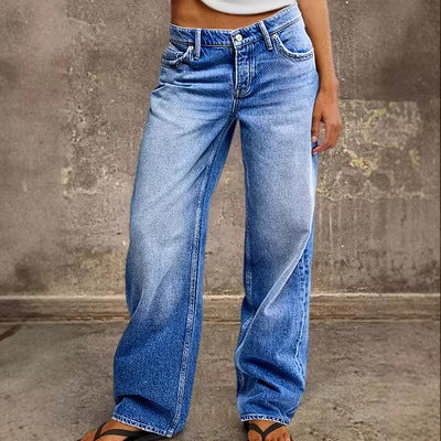 Washed Blue High-Waist Wide-Leg Jeans